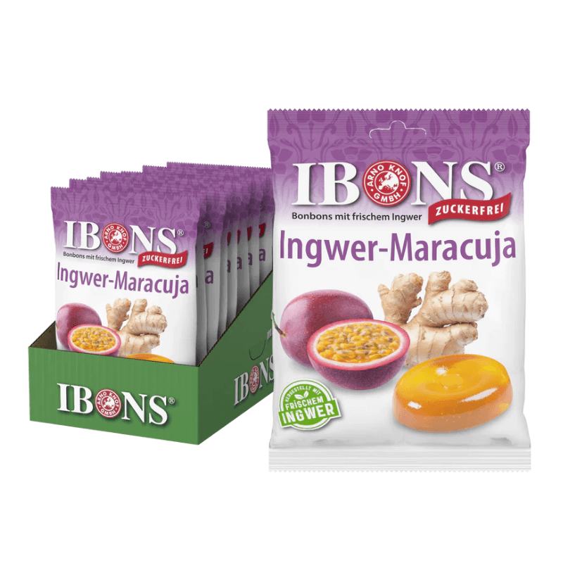 IBONS Bonbons au gingembre et au fruit de la passion sans sucre 10x75g
