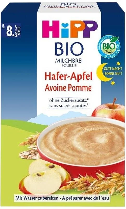 Hipp Bonne nuit - Bouillie au lait bio à l'avoine et à la pomme 450 g