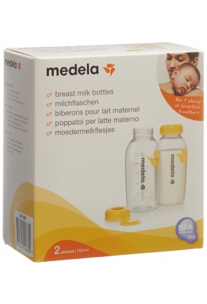 Medela Biberon pour lait maternel 250ml avec couvercle et garniture 2 pièces Medela Biberon pour lait maternel 250ml avec couvercle et garniture 2 pièces