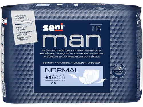 Seni Man Normal Protections anatomiques respirantes 21.5x28.5cm 2.5 gouttes 15 pièces Seni Man Normal Protections anatomiques respirantes 21.5x28.5cm 2.5 gouttes 15 pièces