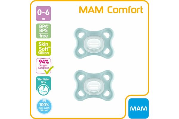 MAM Comfort Sucette en silicone 0-6 mois 2 pièces