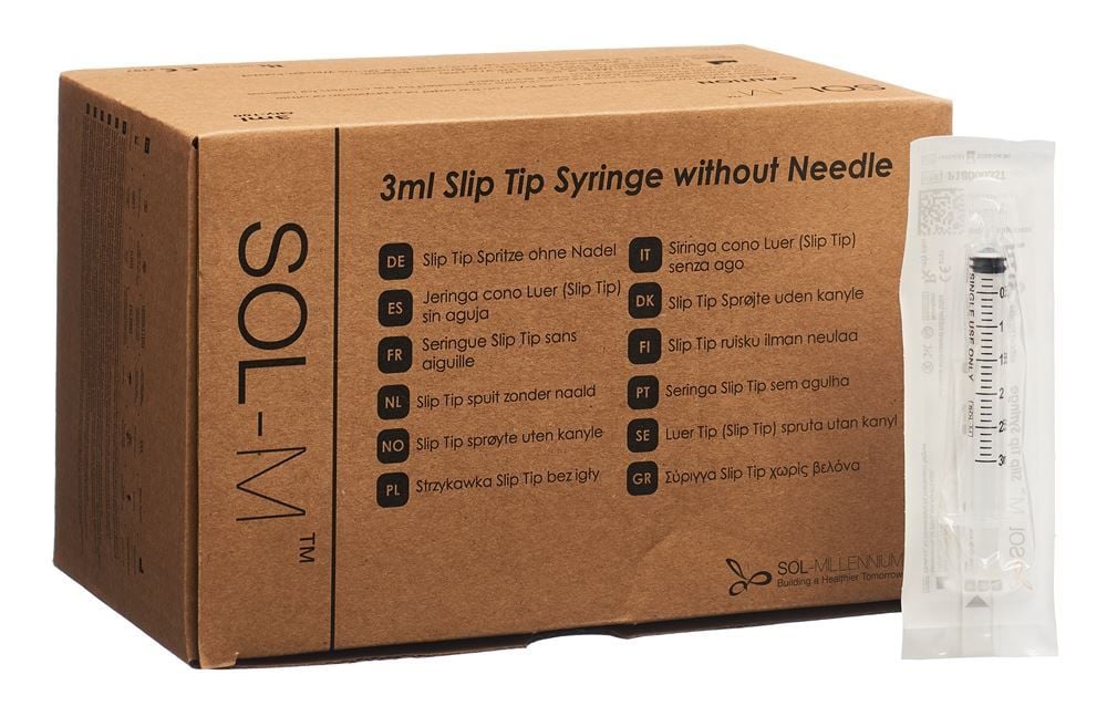 Seringue jetable Sol-M 3ml SlipTip Box 100 pièces Seringue jetable Sol-M 3ml SlipTip Box 100 pièces