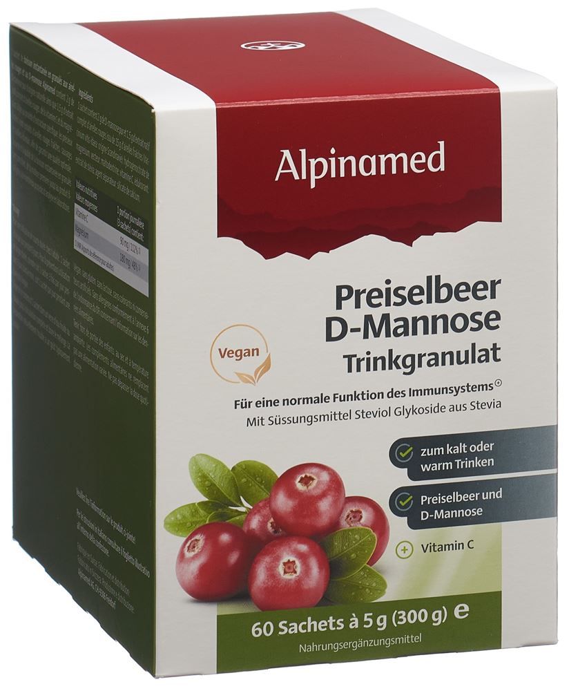 ALPINAMED Airelle rouge D-Mannose granulés à boire 60 sachets à 5g ALPINAMED Airelle rouge D-Mannose granulés à boire 60 sachets à 5g