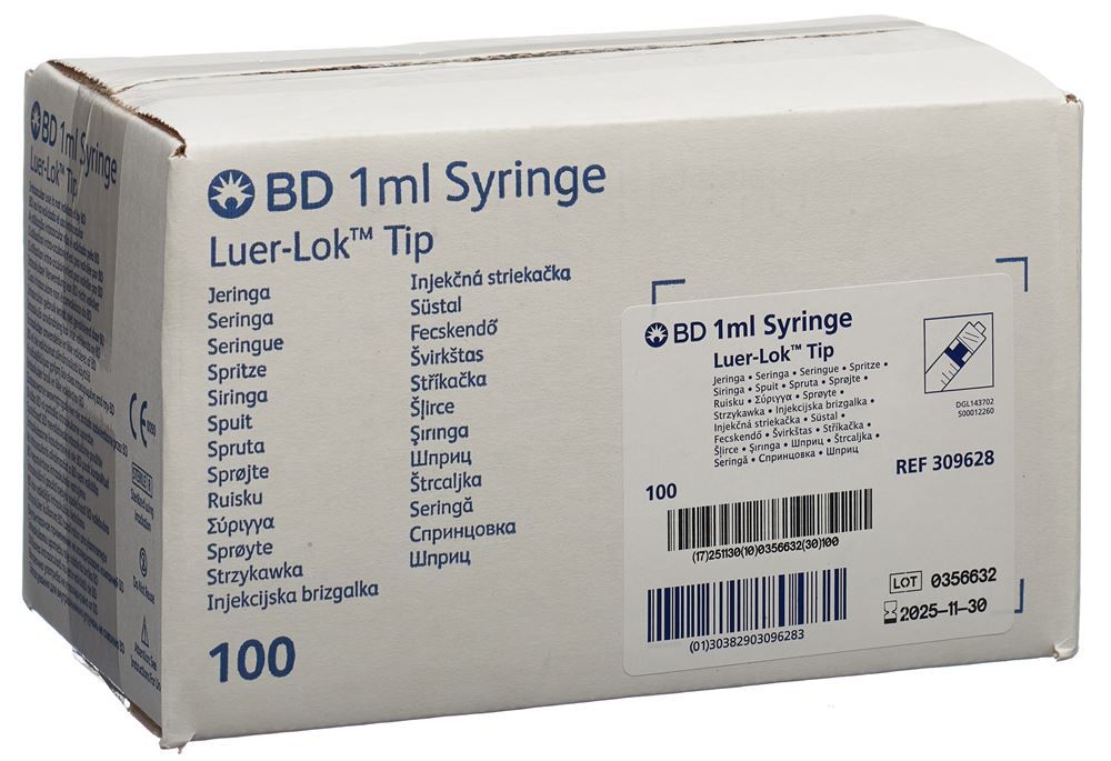 Seringue BD PLASTIPAK 1ml LL Centrique 0.01ml 100 pièces