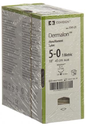 DERMALON 45cm bleu 5-0 C-1 36 pièces